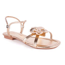 Sandália Rasteira Feminina Delicada Flor Brilho Chinelo Tiras Fina Casual Rasteirinha