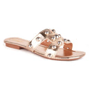 Rasteira Feminina Flat Tira H Apliques Metalizados Brilho Chinelo Rasteirinha