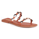 Sandália Feminina Rasteira Flat Apliques Metalizados Medalha Brilho Chinelo