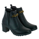 Bota Feminina Coturno Cano Curto Salto Médio Grosso Confortável