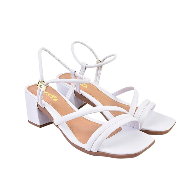 Sandália Feminina Salto Medio Grosso Tiras Saltinho Moda Blogueira Confortável Casual Conforto