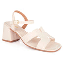 Sandália Feminina Salto Alto Bloco Casual Fivela Básica Detalhe Tiras H