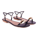 Sandália Rasteira Feminina Delicada Brilho Metal Lesma Tiras Finas