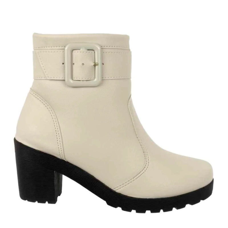 Bota Coturno Feminina Tratorada Com Fivela Salto Bloco Delicada Confortável