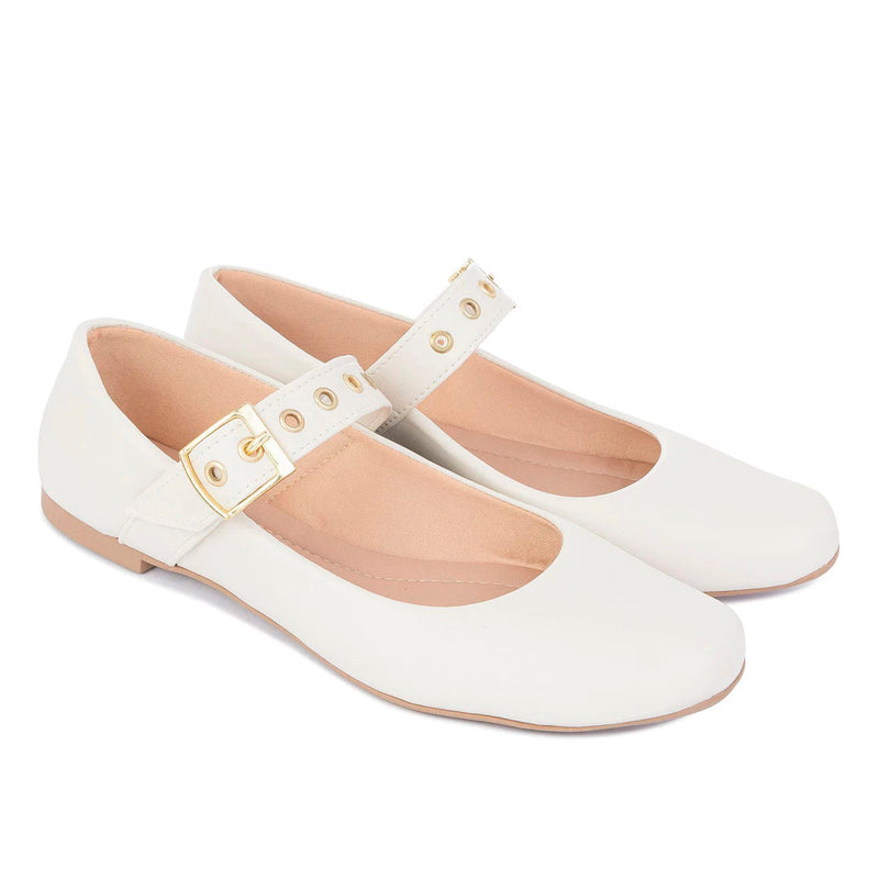 Sapatilha Feminina Bico Redondo Fivela Ilhós Bailarina Confortável Moda