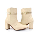 Bota Feminina Bico Fino Salto Alto Bloco Fashion Detalhe Fivela Brilho Confortável Original