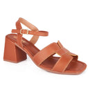 Sandália Feminina Salto Alto Bloco Casual Fivela Básica Detalhe Tiras H