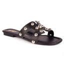 Rasteira Feminina Flat Tira H Apliques Metalizados Brilho Chinelo Rasteirinha