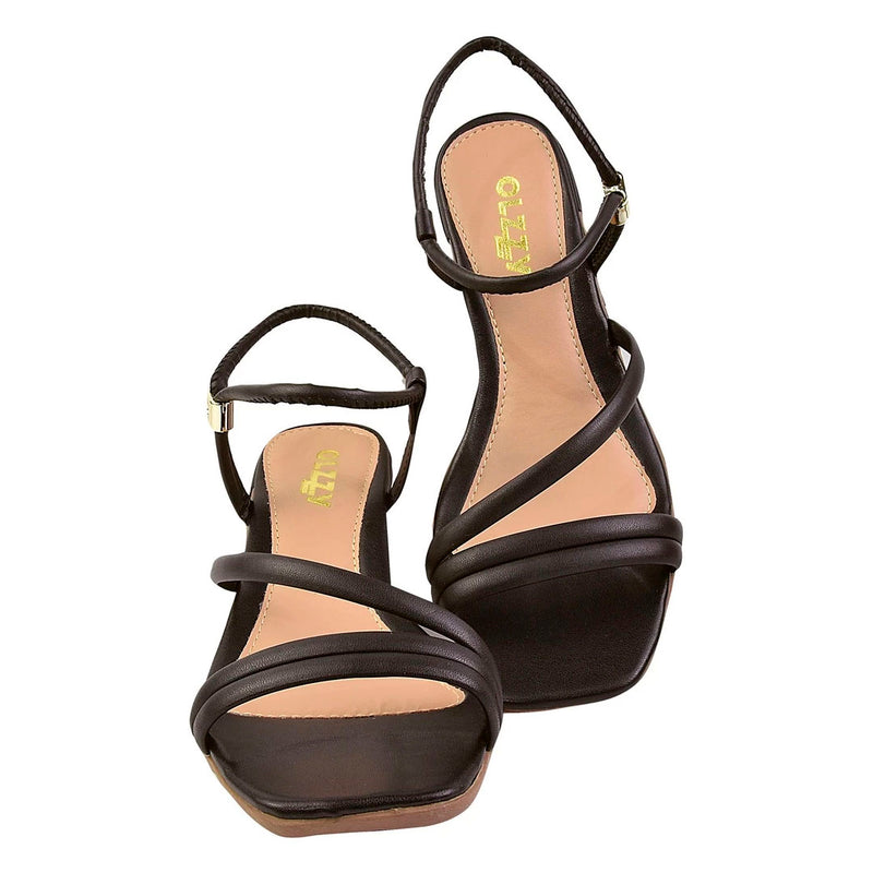Sandália Feminina Salto Medio Grosso Tiras Saltinho Moda Blogueira Confortável Casual Conforto