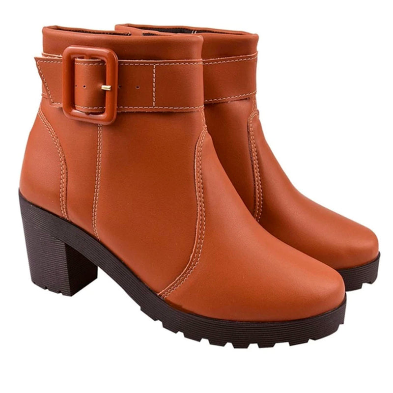 Bota Coturno Feminina Tratorada Com Fivela Salto Bloco Delicada Confortável
