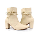 Bota Feminina Bico Fino Salto Alto Grosso Fashion Confortável de Amarrar Leve Original