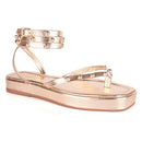 Sandália Flat Feminina De Dedo Tiras Brilho Rasteira De Dedinho Asa Delta Delicada Leve Confortável