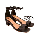 Sandália Feminina Amarração e Fivela Salto Médio Grosso Casual Básica Blogueira