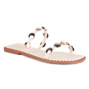 Sandália Feminina Rasteira Flat Apliques Metalizados Medalha Brilho Chinelo