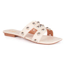 Rasteira Feminina Flat Tira H Apliques Metalizados Brilho Chinelo Rasteirinha