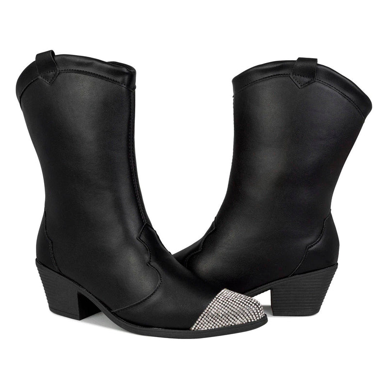 Bota Texana Feminina Western Cano Médio Salto Brilho Olzzy Original