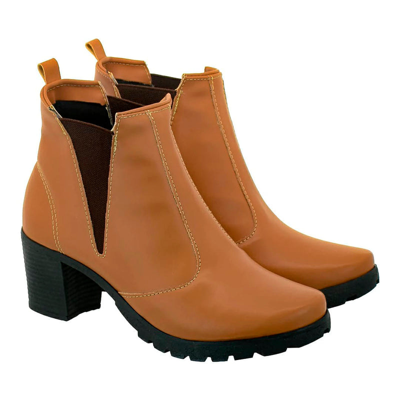 Bota Feminina Coturno Cano Curto Salto Medio Grosso