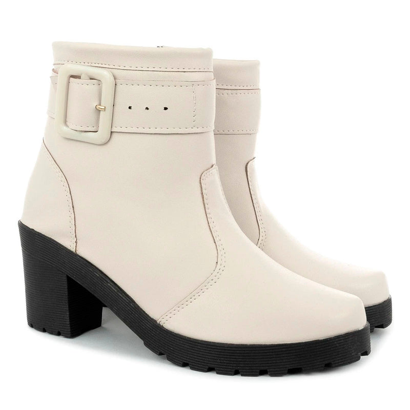 Bota Coturno Feminina Tratorada Com Fivela Salto Bloco Delicada Confortável