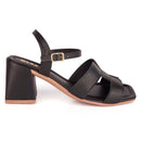 Sandália Feminina Salto Alto Bloco Casual Fivela Básica Detalhe Tiras H