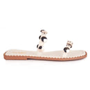 Sandália Feminina Rasteira Flat Apliques Metalizados Medalha Brilho Chinelo