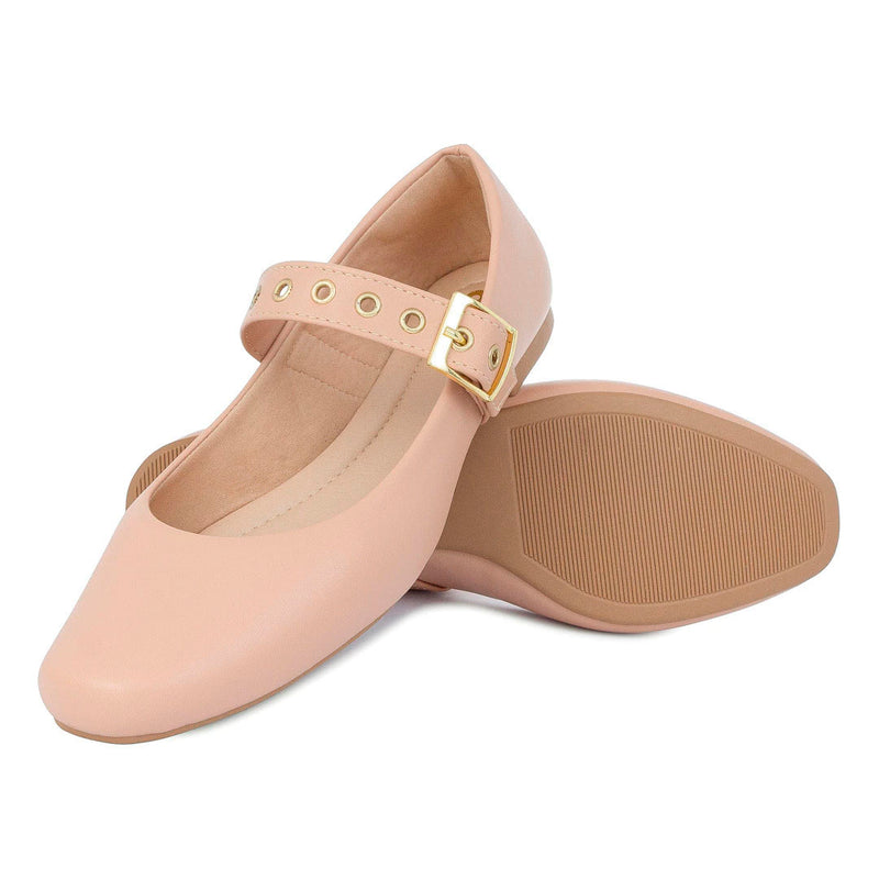 Sapatilha Feminina Bico Redondo Fivela Ilhós Bailarina Confortável Moda