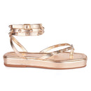 Sandália Flat Feminina De Dedo Tiras Brilho Rasteira De Dedinho Asa Delta Delicada Leve Confortável