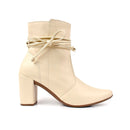 Bota Feminina Bico Fino Salto Alto Grosso Fashion Confortável de Amarrar Leve Original