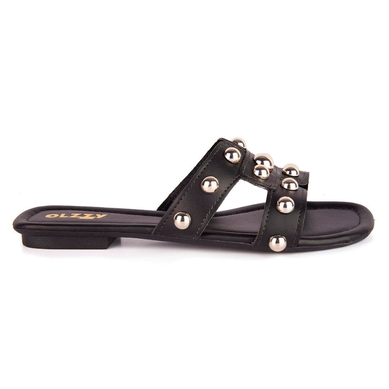 Rasteira Feminina Flat Tira H Apliques Metalizados Brilho Chinelo Rasteirinha