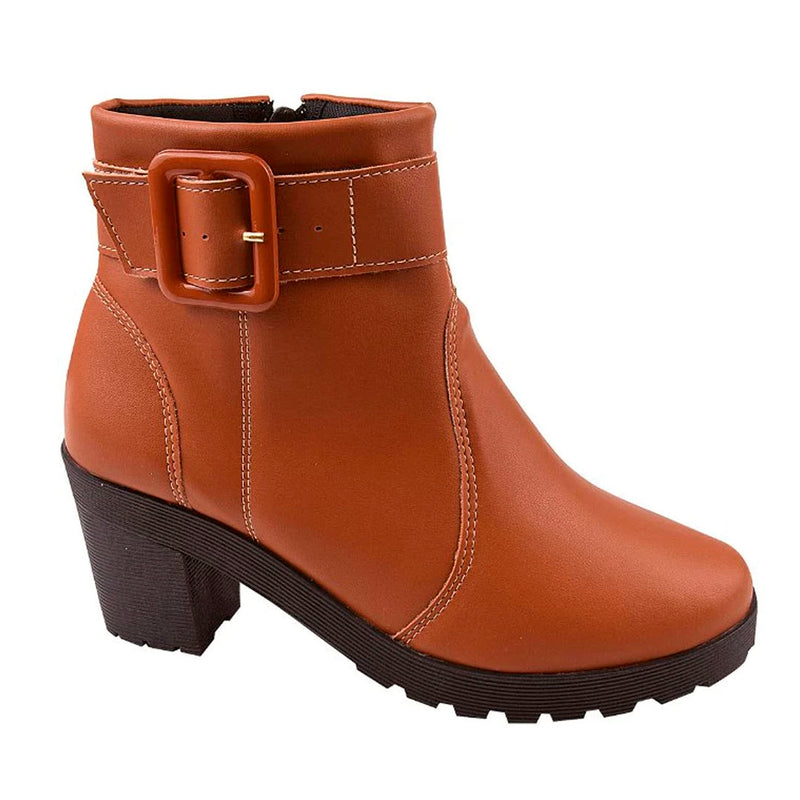Bota Coturno Feminina Tratorada Com Fivela Salto Bloco Delicada Confortável