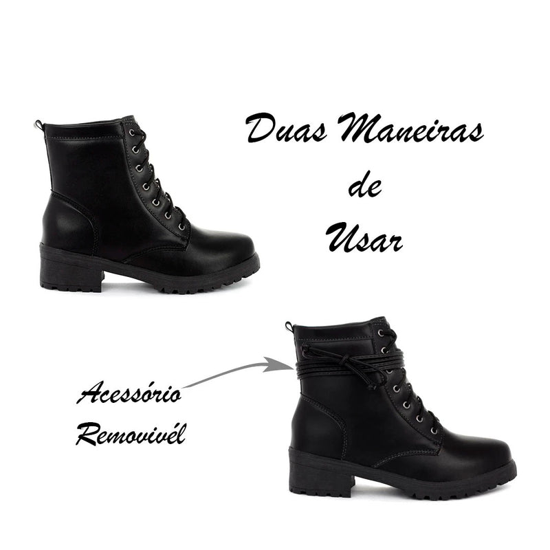 Coturno Feminino Bota Tratorada Salto Baixo Confortável