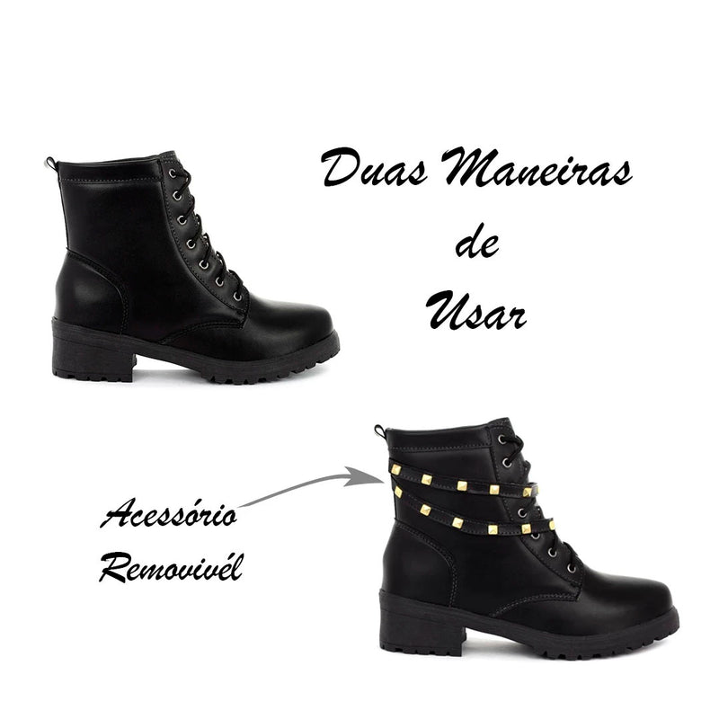 Coturno Feminino Bota Tratorada Salto Baixo Confortável