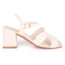 Sandália Feminina Salto Alto Bloco Casual Fivela Básica Detalhe Tiras H