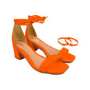 Sandália Feminina Amarração e Fivela Salto Médio Grosso Casual Básica Blogueira