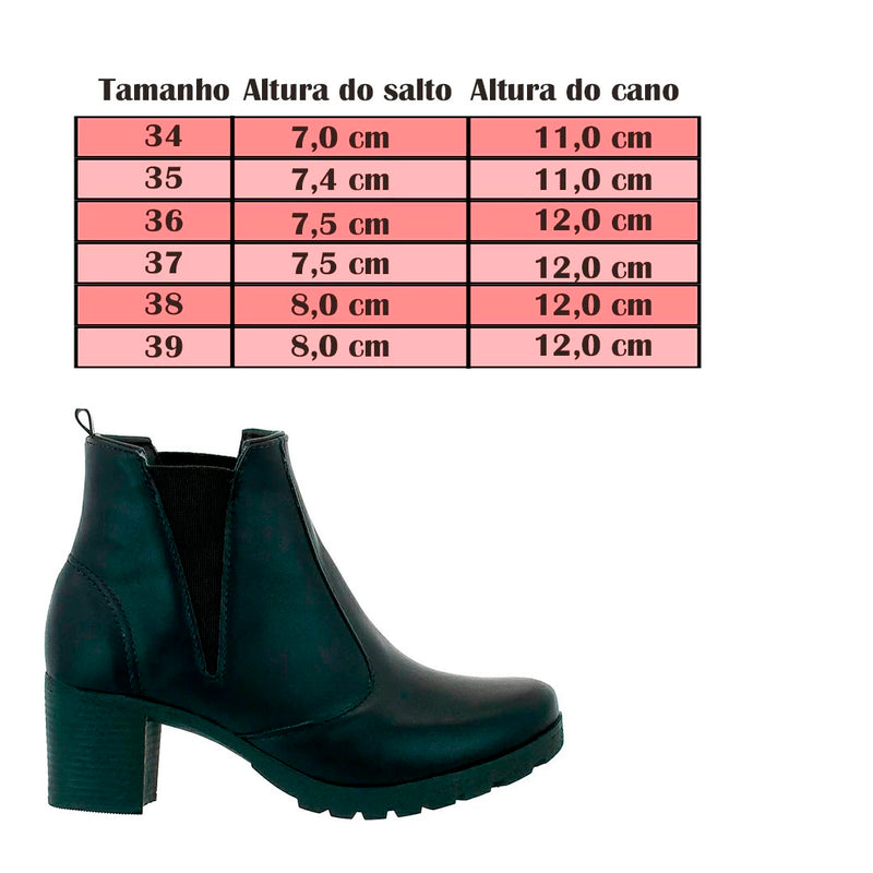 Bota Feminina Coturno Cano Curto Salto Medio Grosso