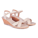 Anabela Feminina Sandália Tiras Cruzadas Salto Alto Casual Moda Sola Confortável Original