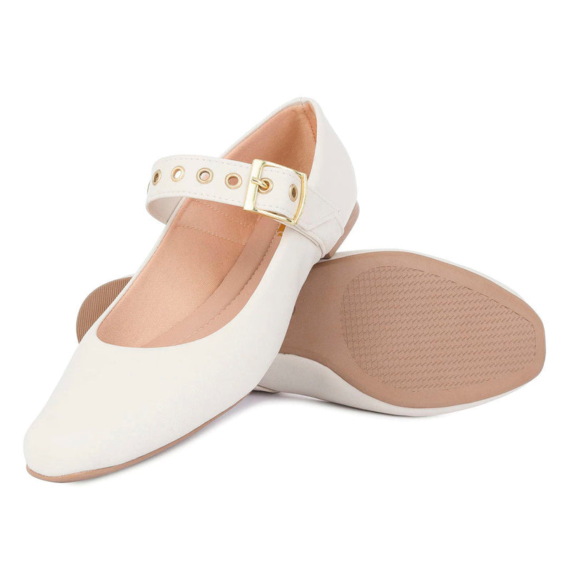 Sapatilha Feminina Bico Redondo Fivela Ilhós Bailarina Confortável Moda