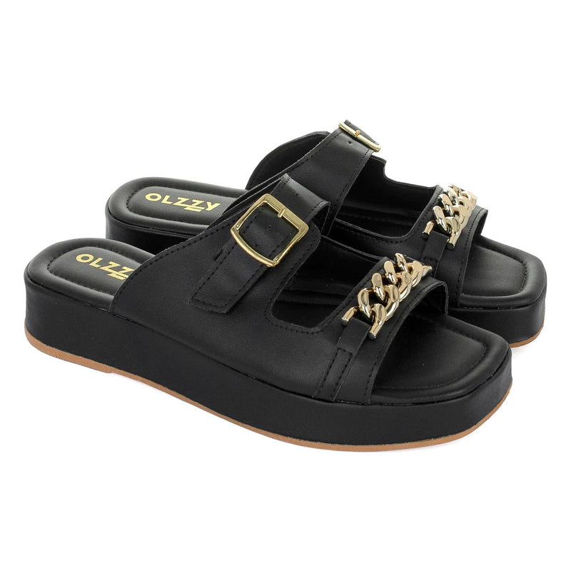 Sandália Birken Flat Slide Flatform Feminina Corrente Delicada Estilo Moda Conforto