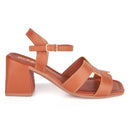 Sandália Feminina Salto Alto Bloco Casual Fivela Básica Detalhe Tiras H