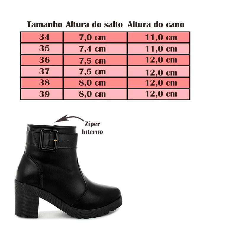Bota Coturno Feminina Tratorada Com Fivela Salto Bloco Delicada Confortável