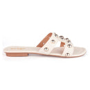 Rasteira Feminina Flat Tira H Apliques Metalizados Brilho Chinelo Rasteirinha