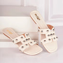 Rasteira Feminina Flat Tira H Apliques Metalizados Brilho Chinelo Rasteirinha