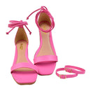 Sandália Feminina Amarração e Fivela Salto Médio Grosso Casual Básica Blogueira