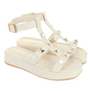 Sandália Feminina Birken Flat Slide Flatform Estilo Moda Brilho Conforto Pirâmides Olzzy