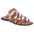 Rasteira Feminina Olzzy com Tiras e Fivela Dourada Enfeits em Metal Leve Confortável Casual