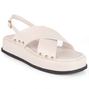 Sandália Flatform Feminina com Tiras Cruzadas e Detalhes em Metal Dourado Confortável Olzzy