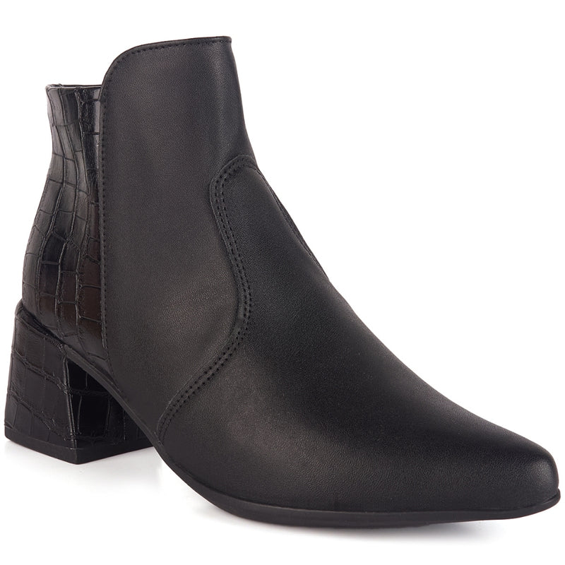Bota Feminina Bico Fino Croco Salto Médio Cano Curto Confortável Moda Atual Olzzy Original Promoção