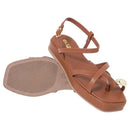 Sandália Rasteira Feminina Olzzy Design Moderno com Detalhe Metálico Dourado Confortável e Moderna