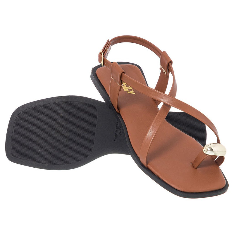 Sandália Feminina Rasteirinha Detalhe Dourado ABS com Tiras Cruzadas Leve Verão Original Olzzy