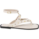 Sandália Rasteira Feminina com Tachas Dourada e Prata Fivela Ajustável Moderno Tendência Verão Olzzy