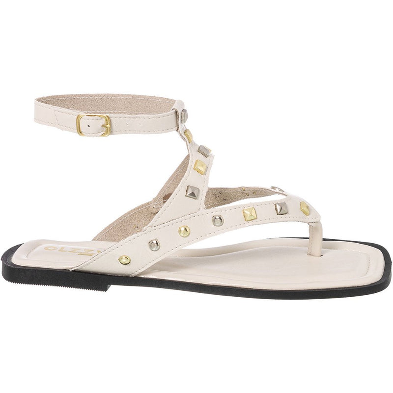 Sandália Rasteira Feminina com Tachas Dourada e Prata Fivela Ajustável Moderno Tendência Verão Olzzy